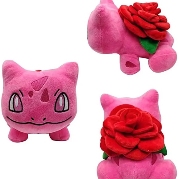 Bulbasaur Valentines Pink Rose Back Plushie Toy Pokémon